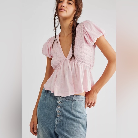 Free People Tops - Free People NWT Charlotte Sugar Spoonful Pink Open Back Blouse Crop Top - Size S